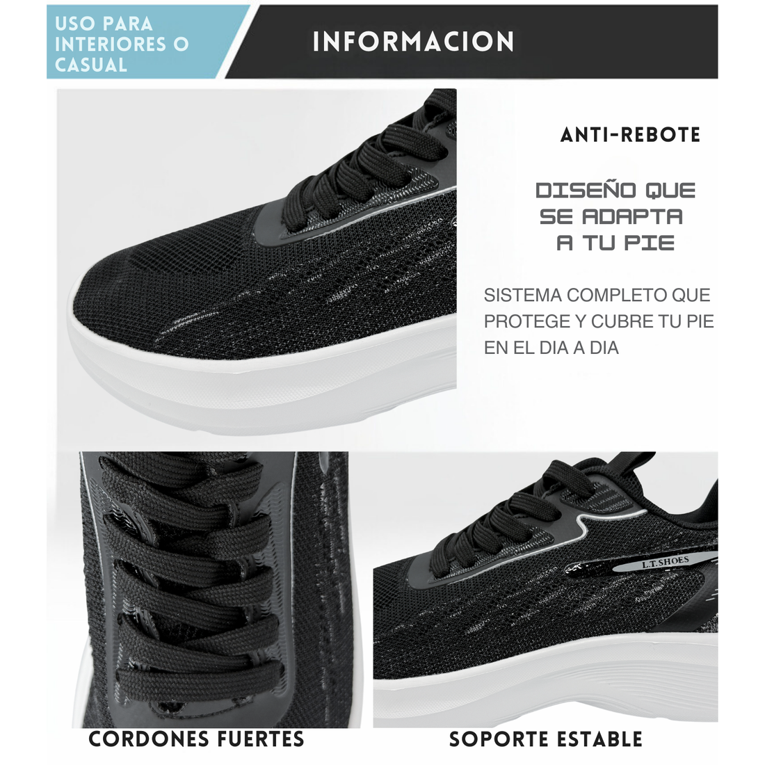 Tenis Para Correr, Deportivos, Running, Senderismo, Casuales Para Hombre (Negro)