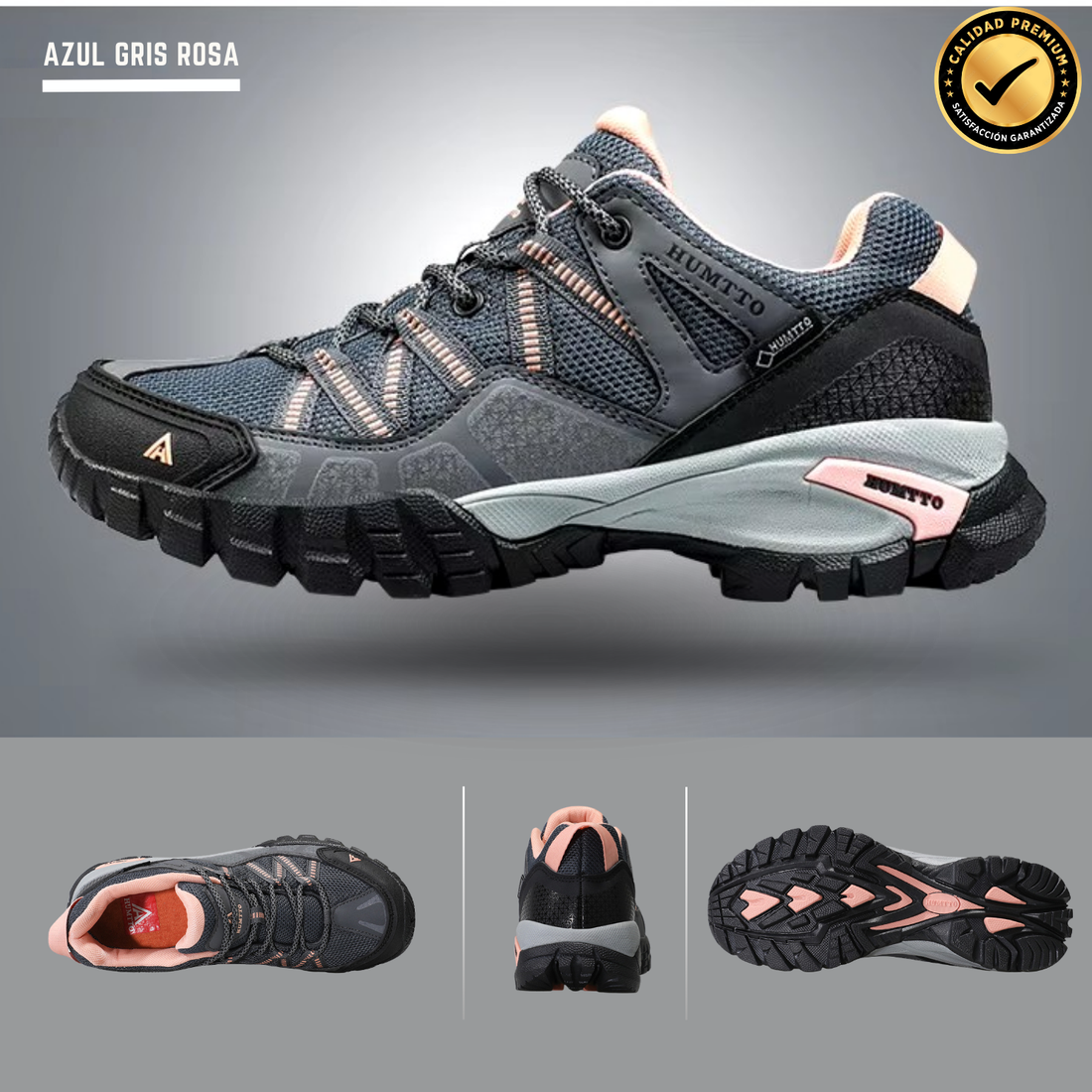 Humtto Tenis Senderismo Para Mujer Montaña Camping Transpirable Tenis Para Trail Botas Senderismo (Gris Rosa)