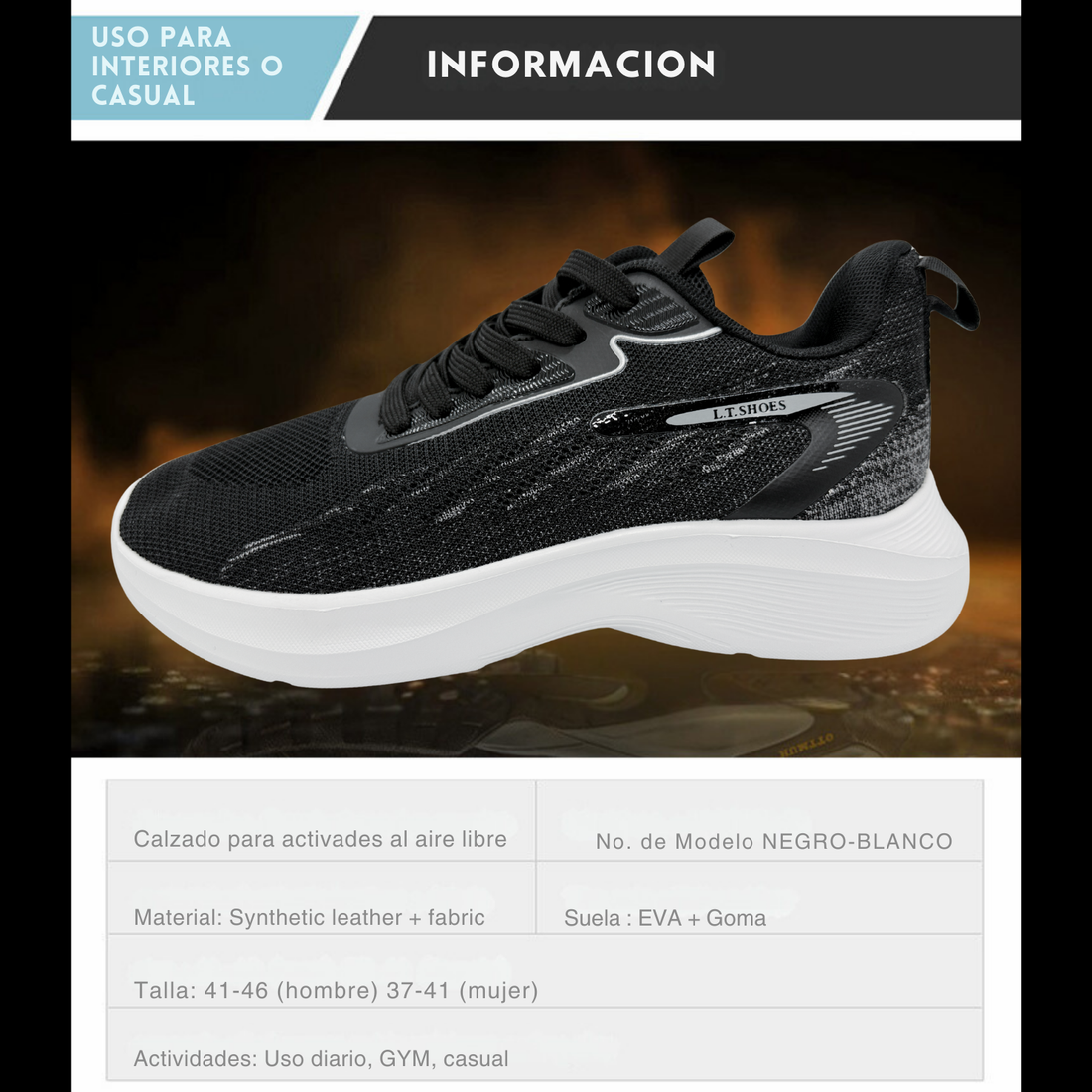 Tenis Para Correr, Deportivos, Running, Senderismo, Casuales Para Hombre (Negro)
