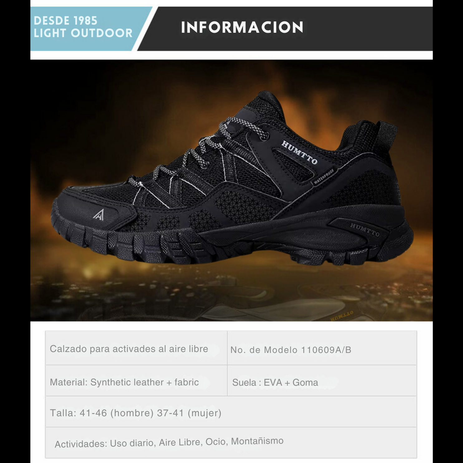 Humtto Tenis Senderismo Para Hombre Montaña Camping Transpirable Tenis Para Trail Botas Senderismo (Negro)