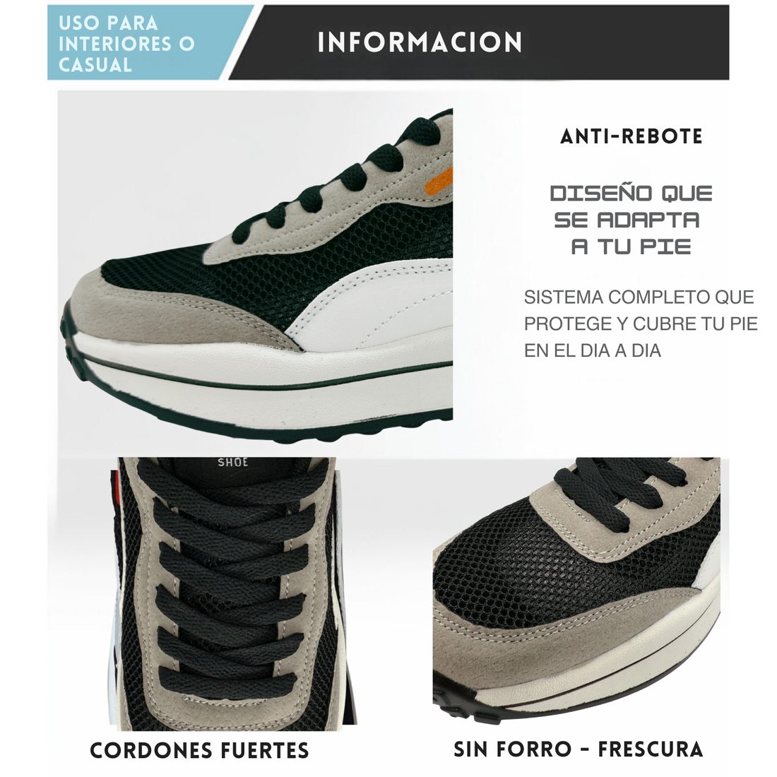 Tenis Gym, Running, Senderismo, Deportivos, Casuales Para Hombre (Verde-Gris-Negro)