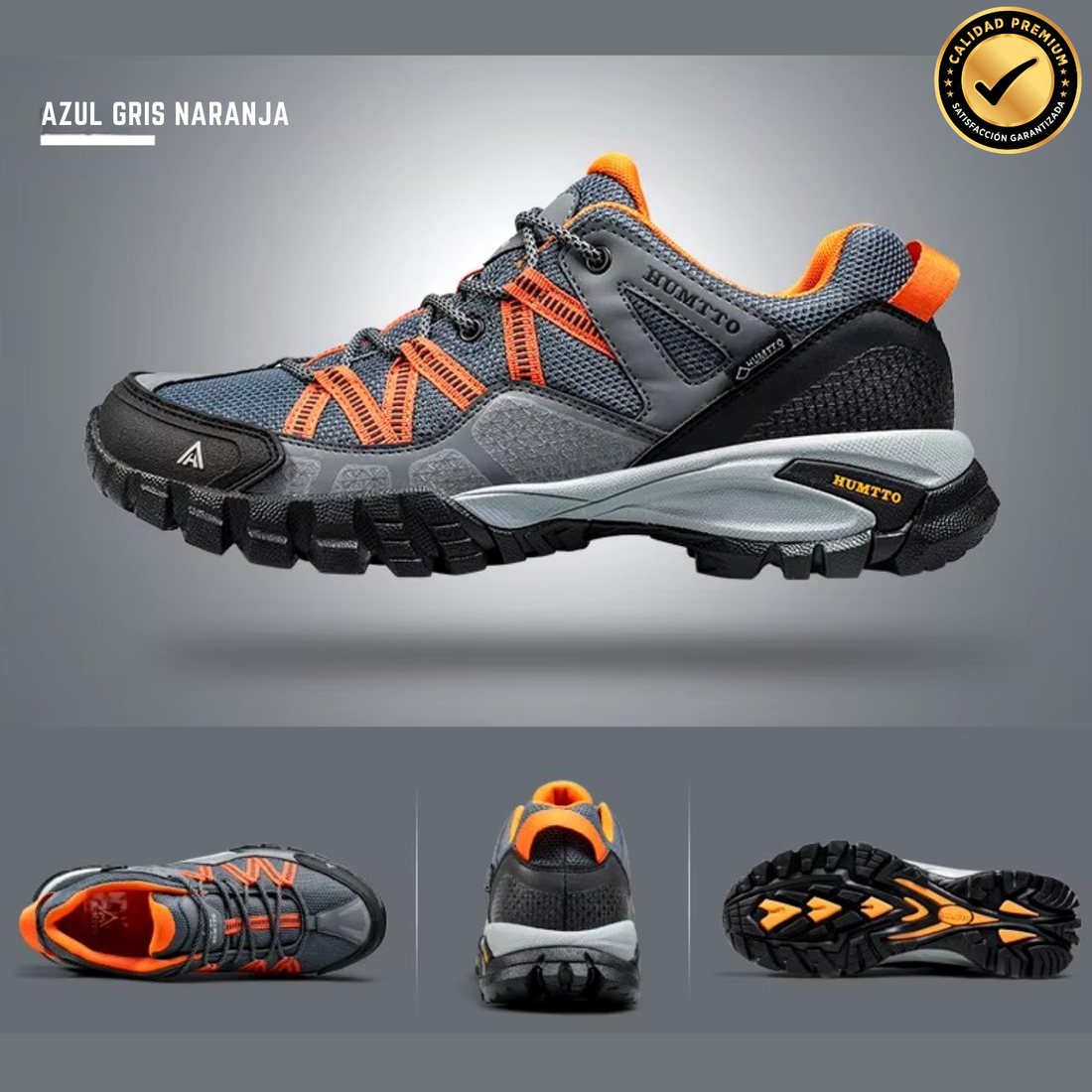 Humtto Tenis Senderismo Para Hombre Montaña Camping Transpirable Tenis Para Trail Botas Senderismo (Gris Naranja)