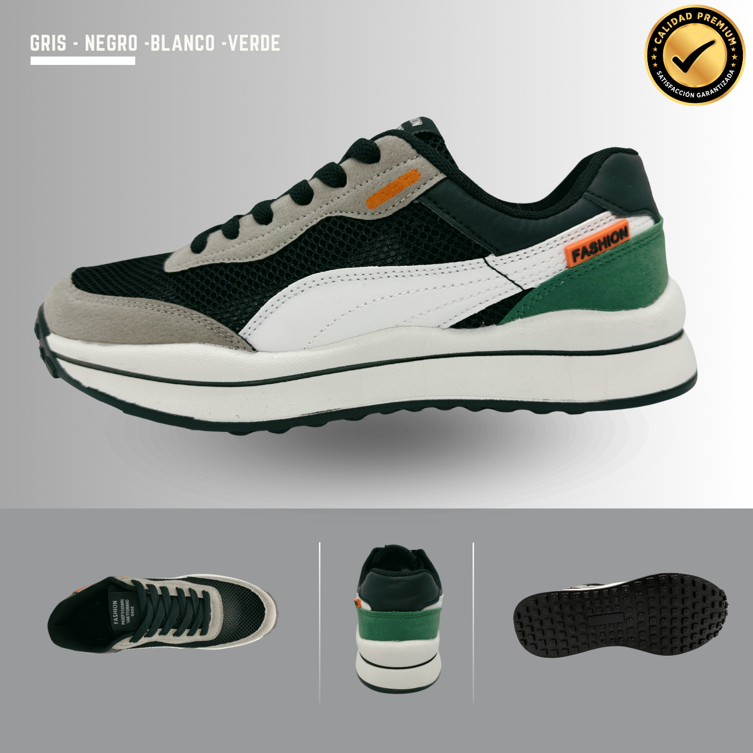 Tenis Gym, Running, Senderismo, Deportivos, Casuales Para Hombre (Verde-Gris-Negro)
