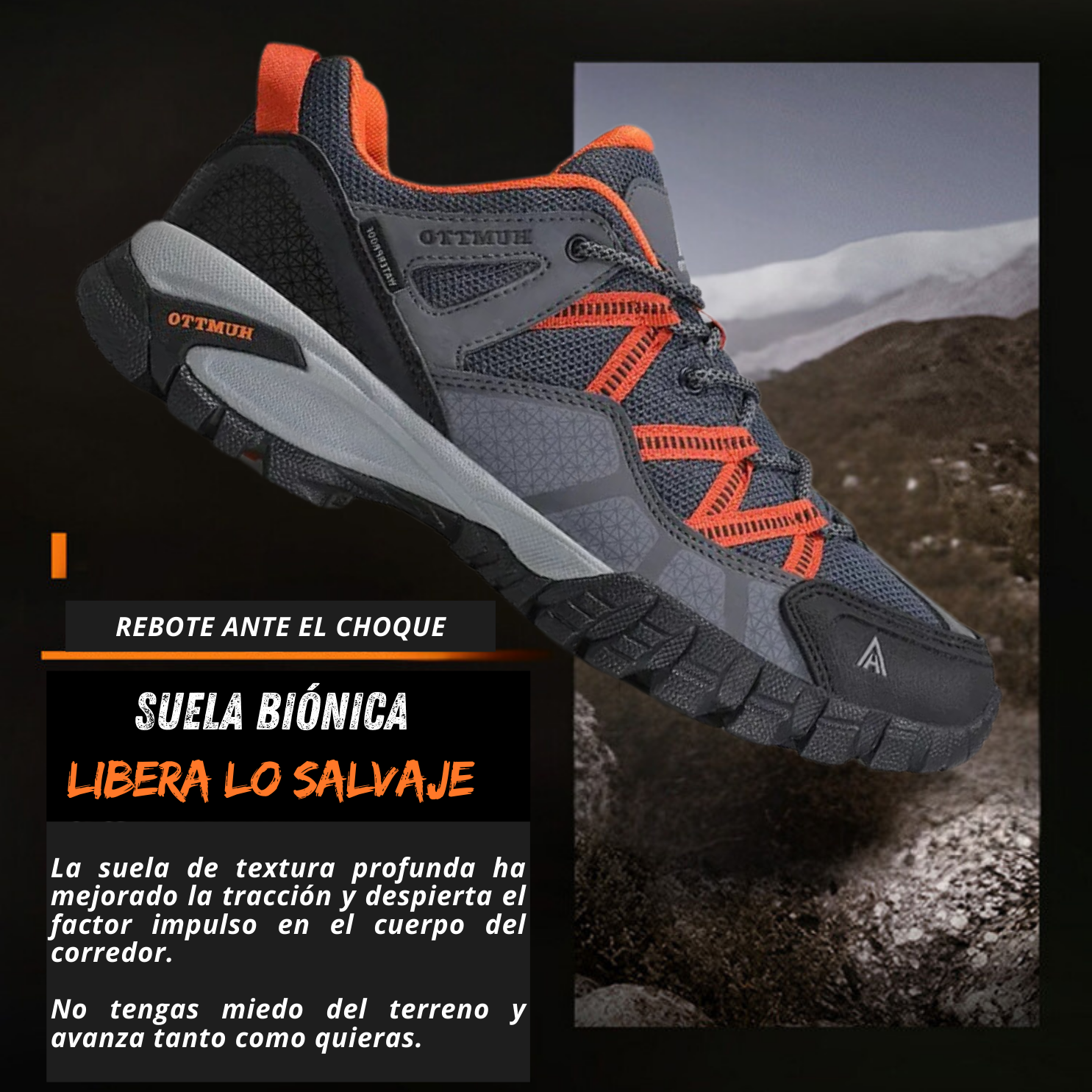 Humtto Tenis Senderismo Para Hombre Montaña Camping Transpirable Tenis Para Trail Botas Senderismo (Gris Naranja)
