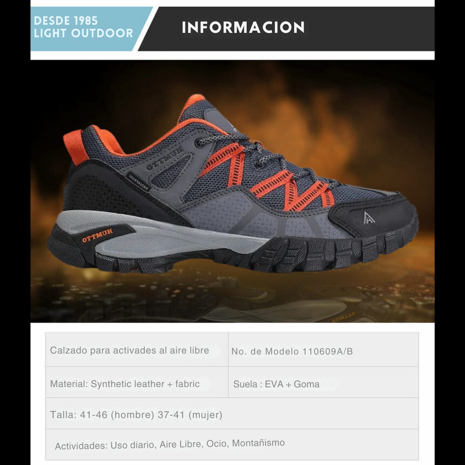 Humtto Tenis Senderismo Para Hombre Montaña Camping Transpirable Tenis Para Trail Botas Senderismo (Gris Naranja)