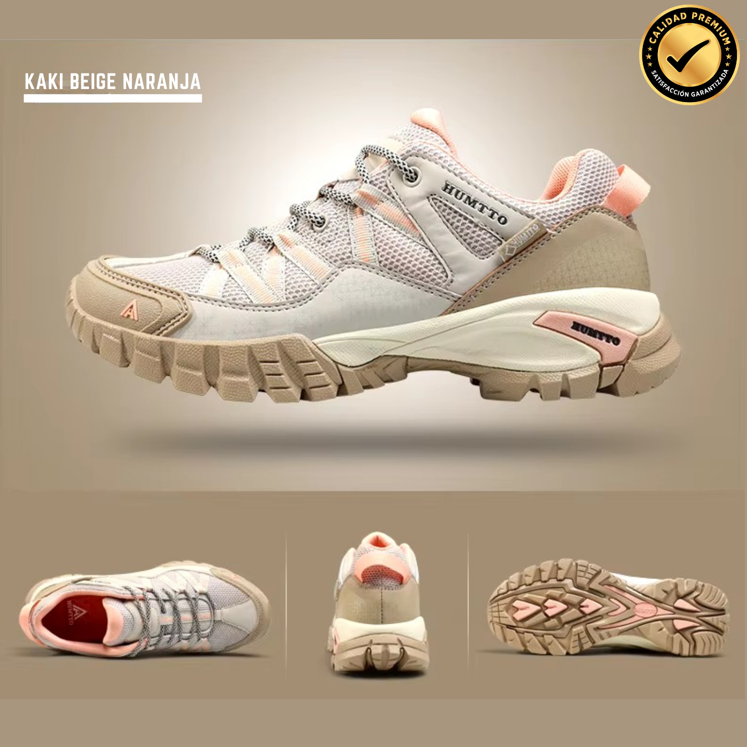 Humtto Tenis Senderismo Para Mujer Montaña Camping Transpirable Tenis Para Trail Botas Senderismo (Kaki Rosa)