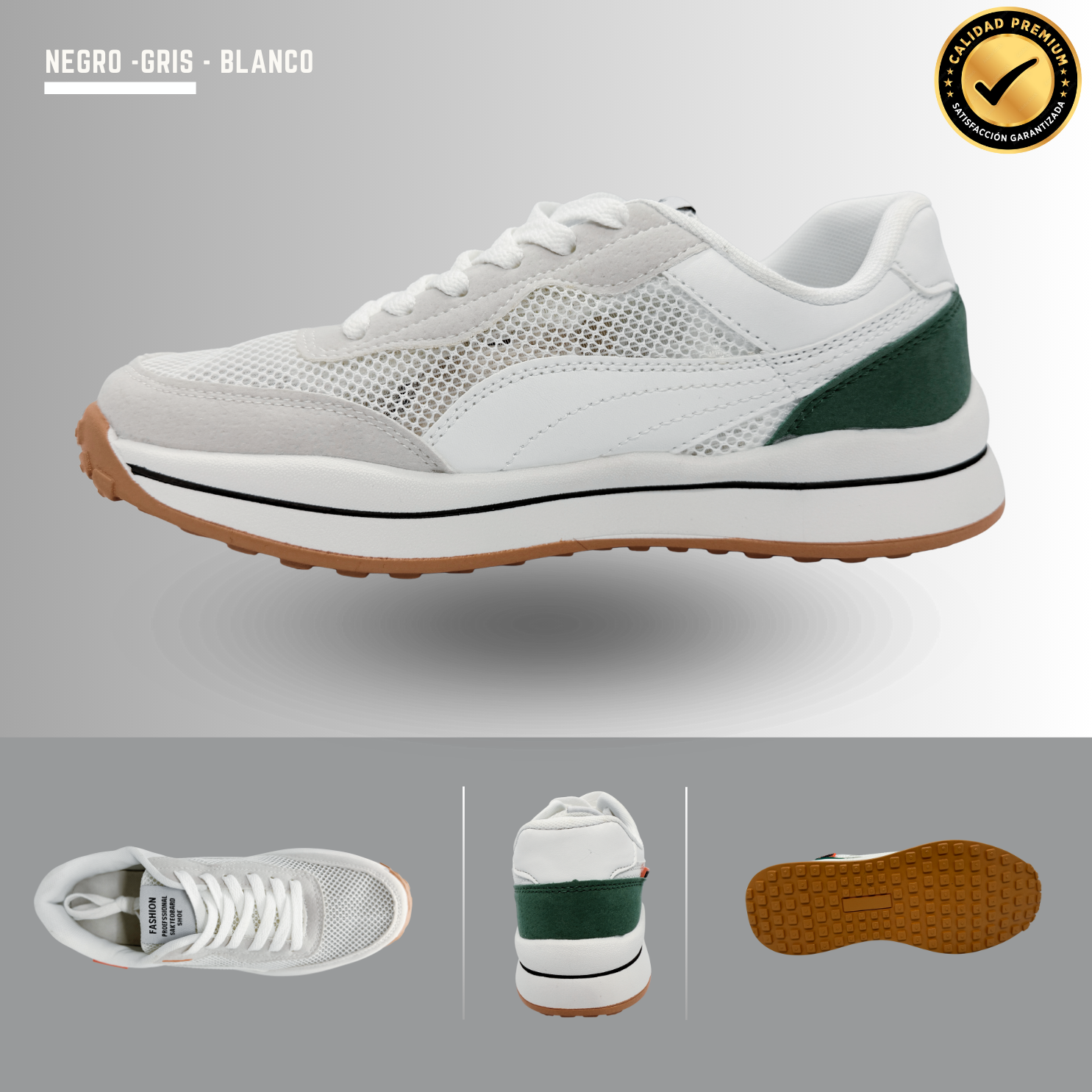 Tenis Gym, Running, Senderismo, Deportivos, Casuales Para Hombre (Blanco-Verde)