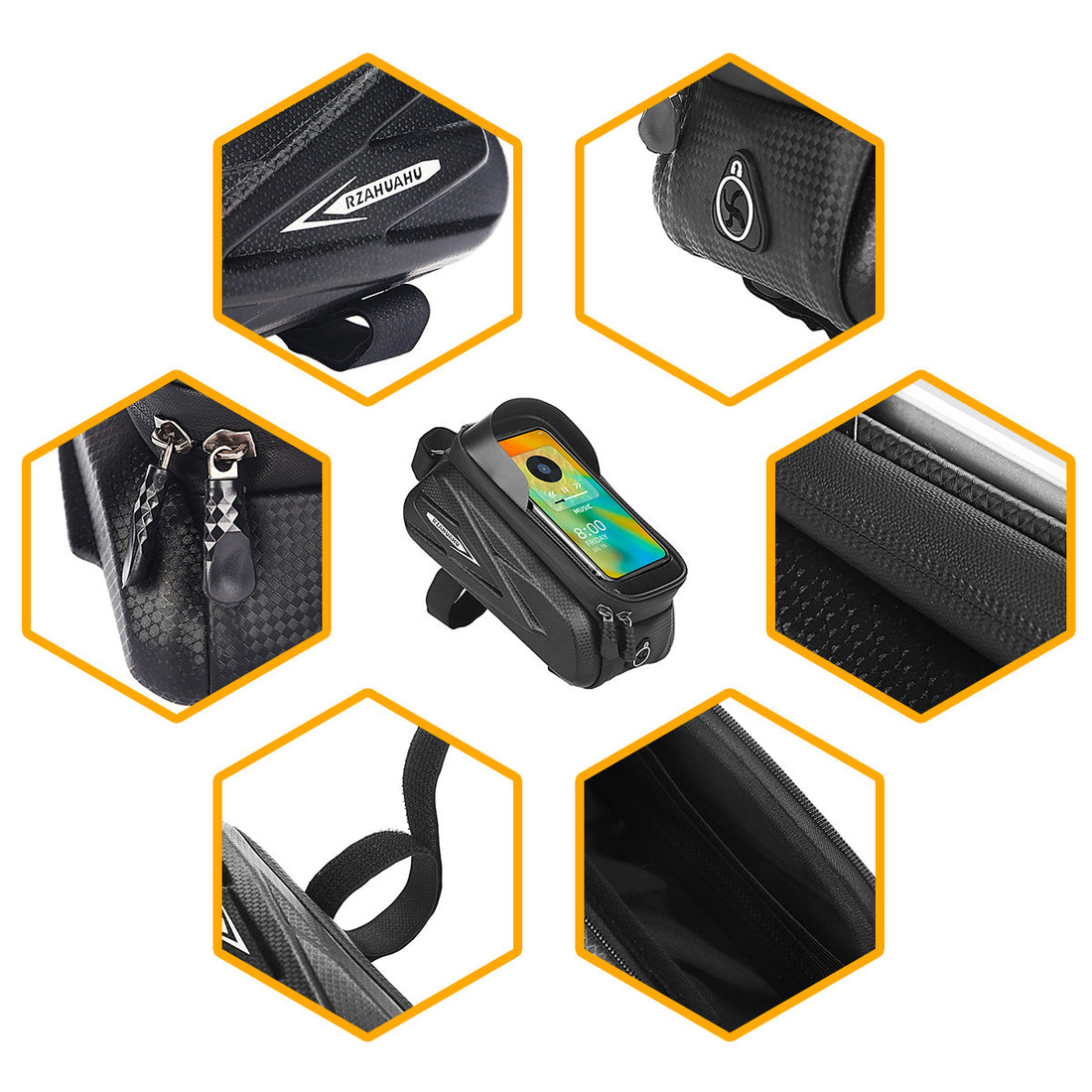 Bolsa de almacenamiento para teléfono en el tubo superior de la bicicleta