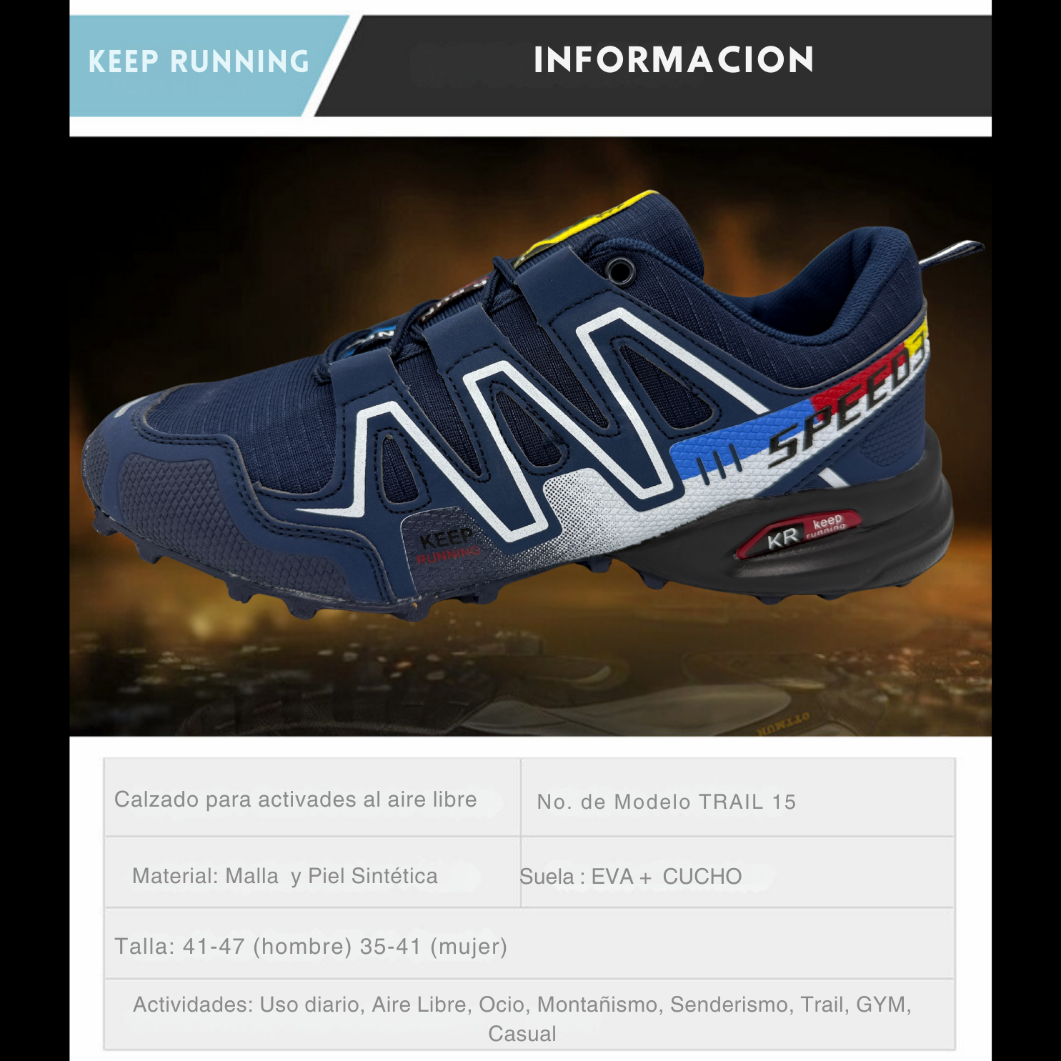 Tenis para Trail Running, Senderismo, Gym Para Hombre (Azul Marino)