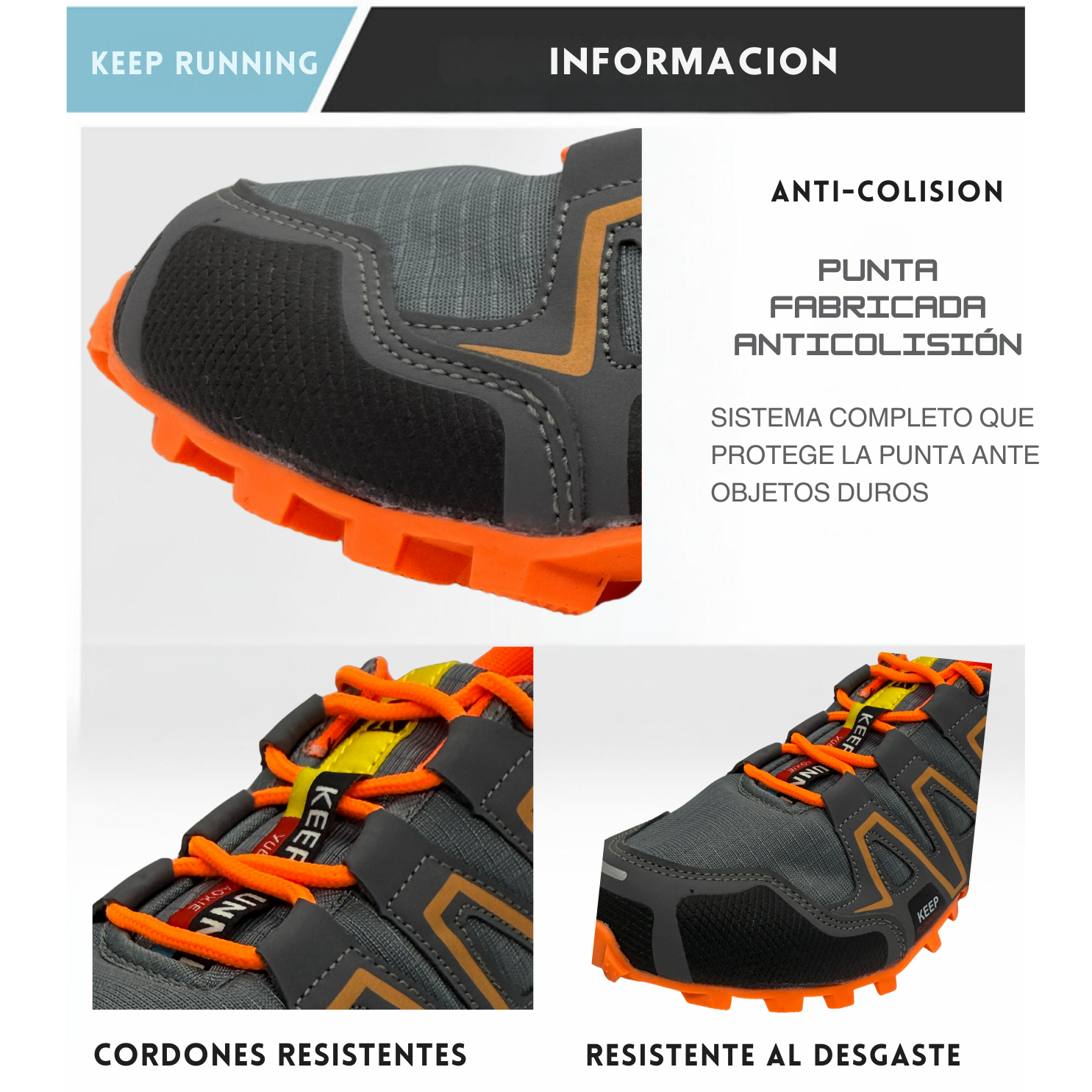 Tenis para Trail Running, Senderismo, Gym Para Hombre (Gris Naranja)