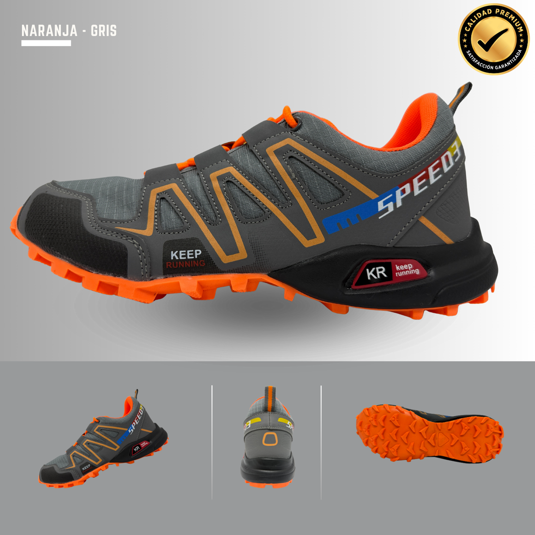 Tenis para Trail Running, Senderismo, Gym Para Hombre (Gris Naranja)