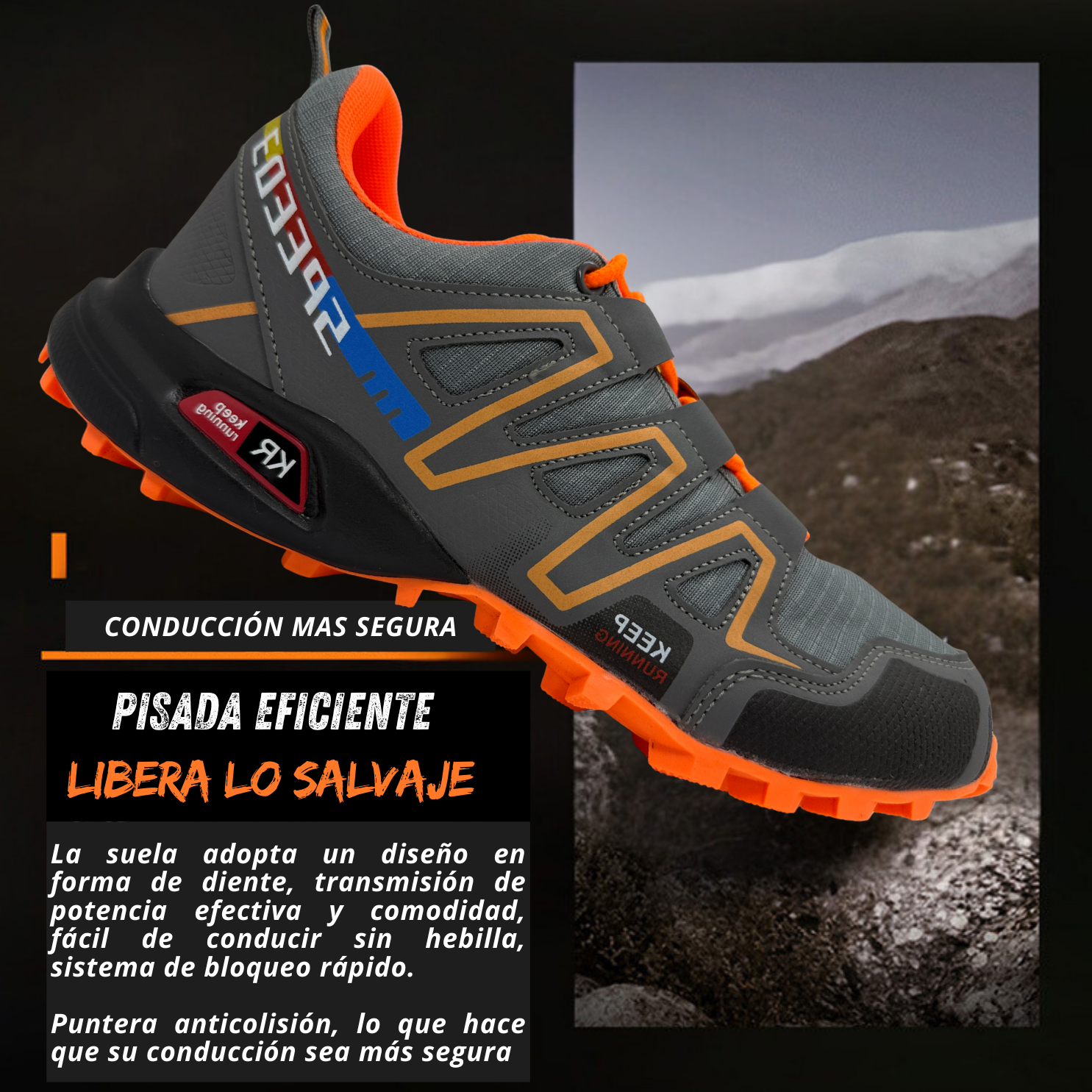 Tenis para Trail Running, Senderismo, Gym Para Hombre (Gris Naranja)