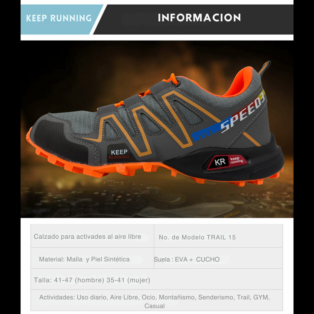 Tenis para Trail Running, Senderismo, Gym Para Hombre (Gris Naranja)