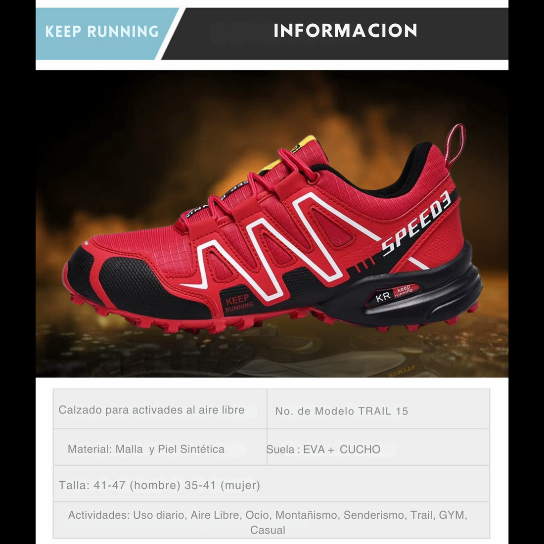 Tenis para Trail Running, Senderismo, Gym Para Hombre (Rojo)