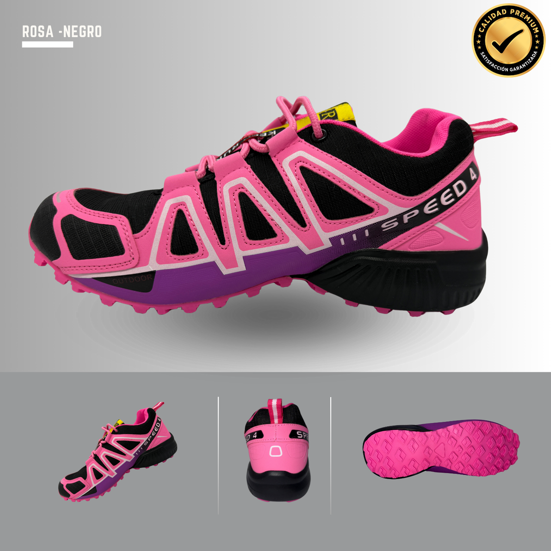 Tenis Trail, Running, Gym, Senderismo, Deportivos Para Mujer (S4) Negro-Rosa)