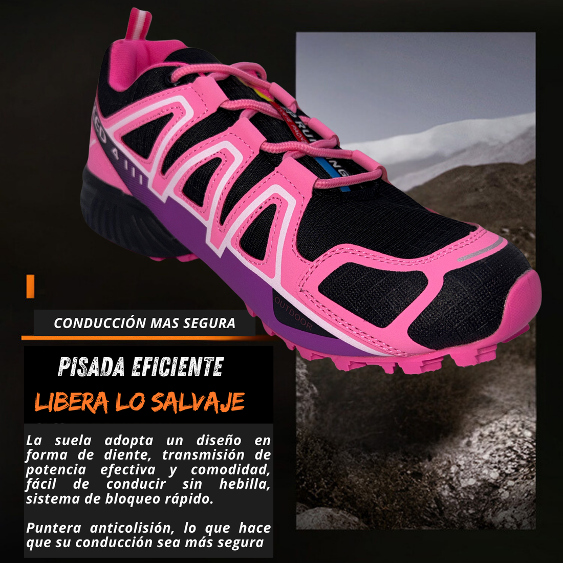 Tenis Trail, Running, Gym, Senderismo, Deportivos Para Mujer (S4) Negro-Rosa)