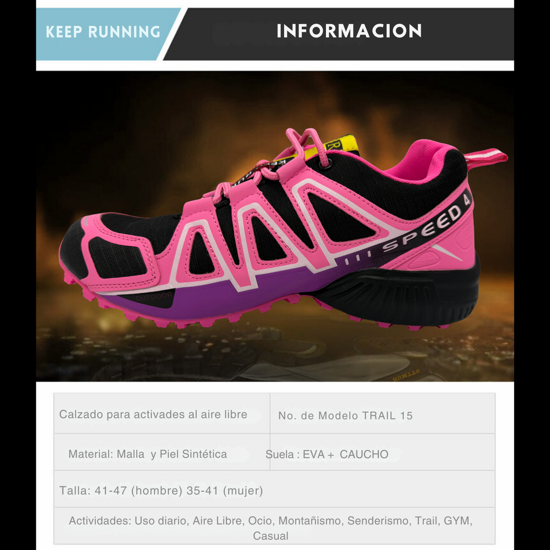 Tenis Trail, Running, Gym, Senderismo, Deportivos Para Mujer (S4) Negro-Rosa)