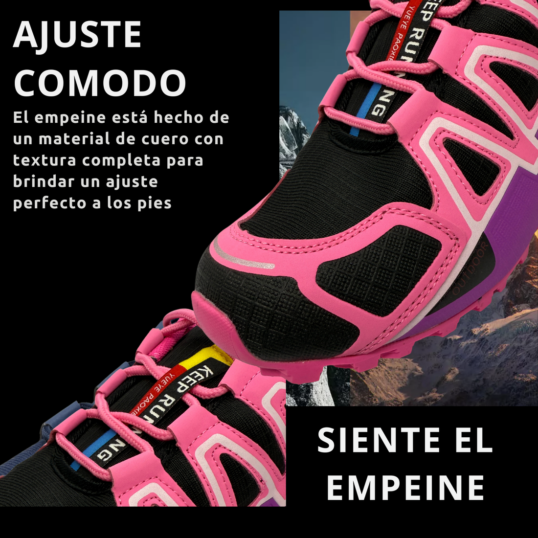 Tenis Trail, Running, Gym, Senderismo, Deportivos Para Mujer (S4) Negro-Rosa)