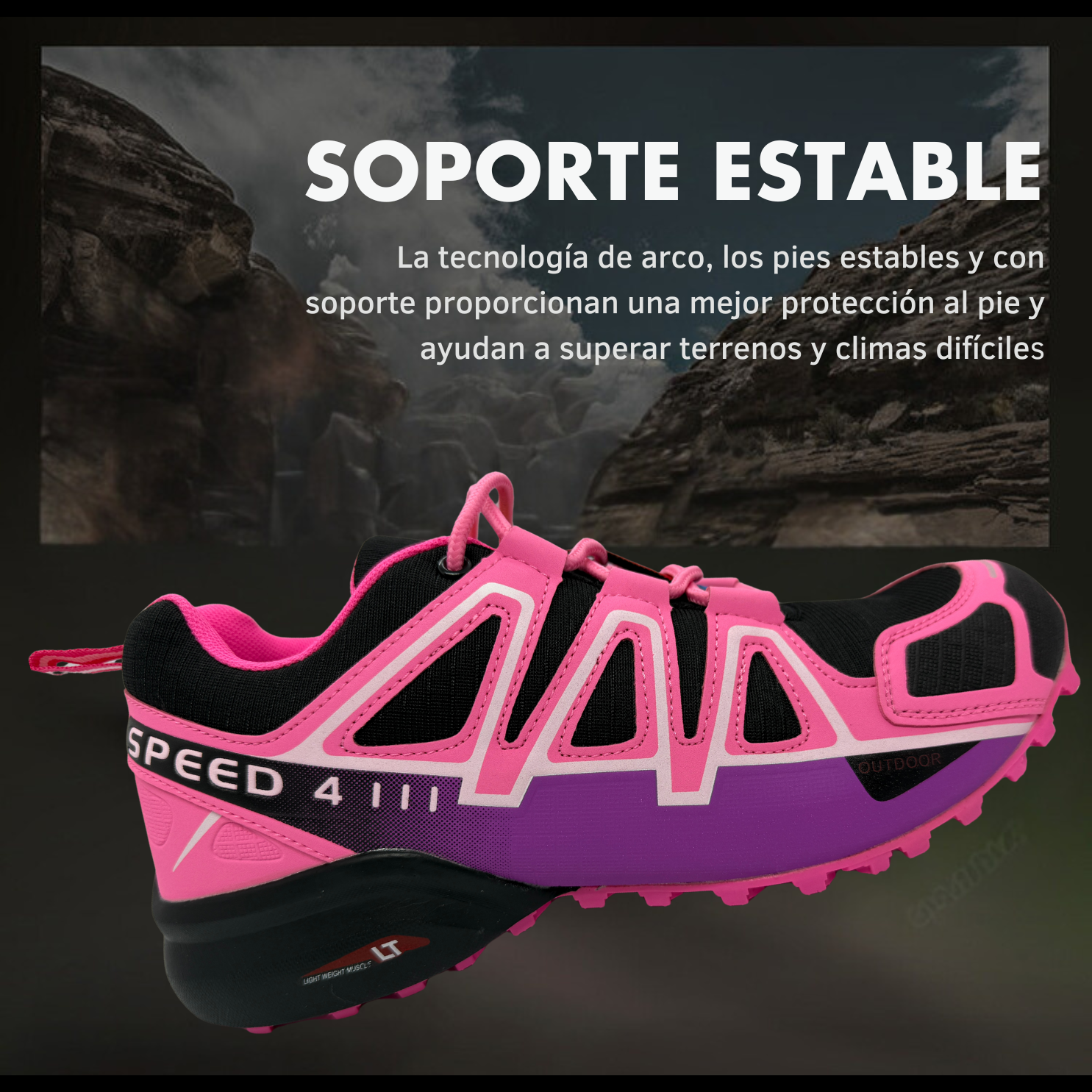 Tenis Trail, Running, Gym, Senderismo, Deportivos Para Mujer (S4) Negro-Rosa)