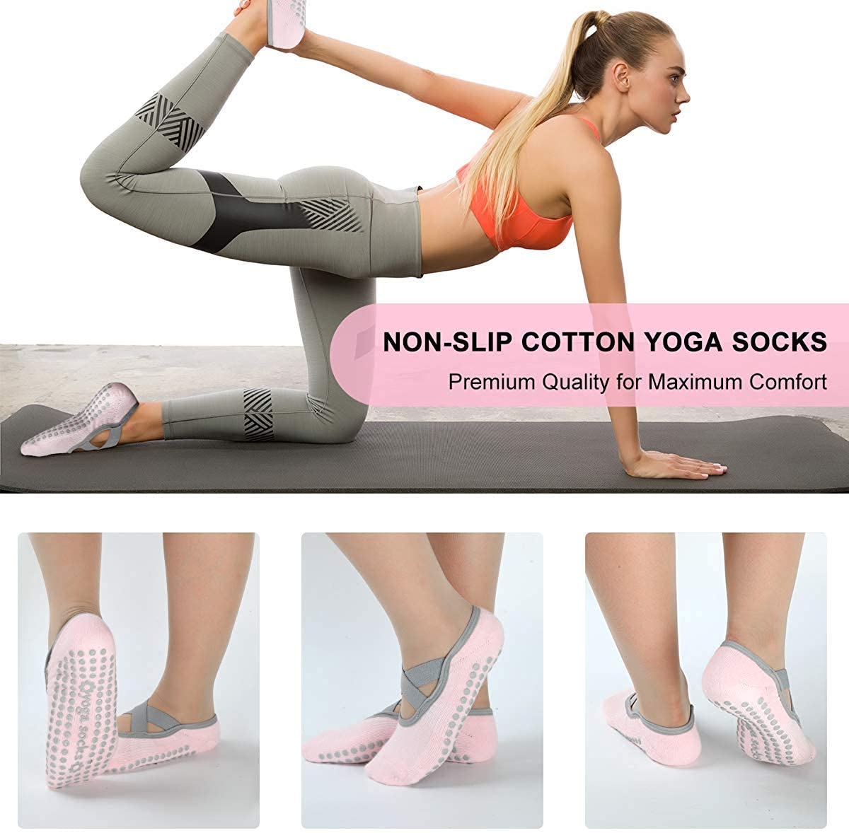 1 par de calcetines antideslizantes para yoga, sin dedos, para pilates,  ballet, yoga, pilates, zapatos con